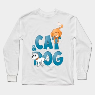 Funny Cat and dog illustration. Long Sleeve T-Shirt